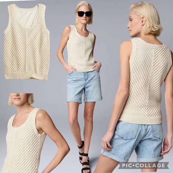 NWT Simply Vera Chevron Crochet Knit Tank Top Cream Size XS - Picture 1 of 14